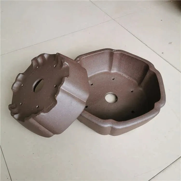 Large hexagonal purple sand flowerpot in brown colour for flowers and green plants