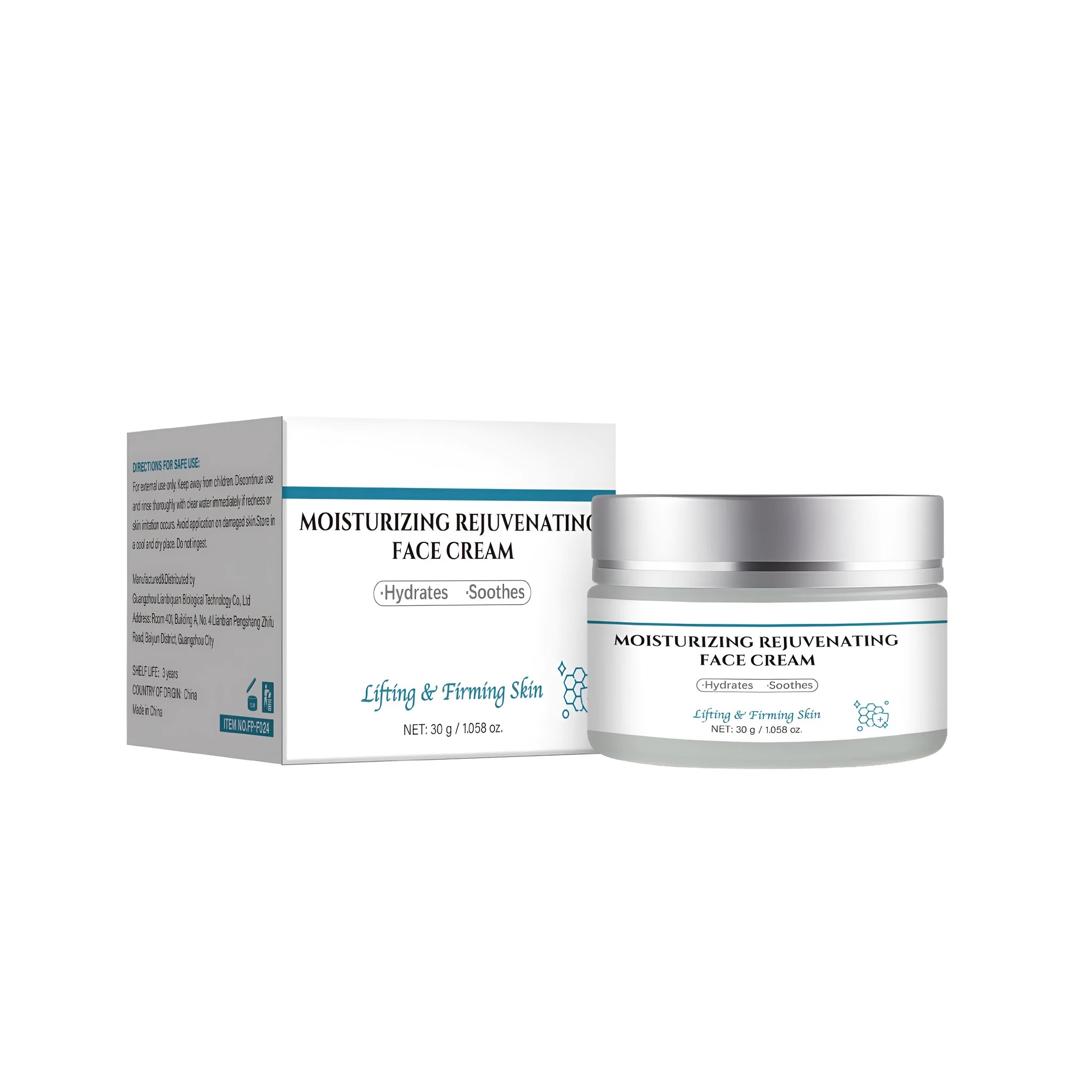 30g glass jar of anti-aging face and neck cream with hyaluronic acid