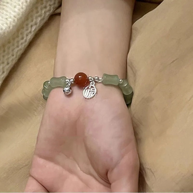 Chinese style bamboo leaf glass bracelet for women with manual craftsmanship.