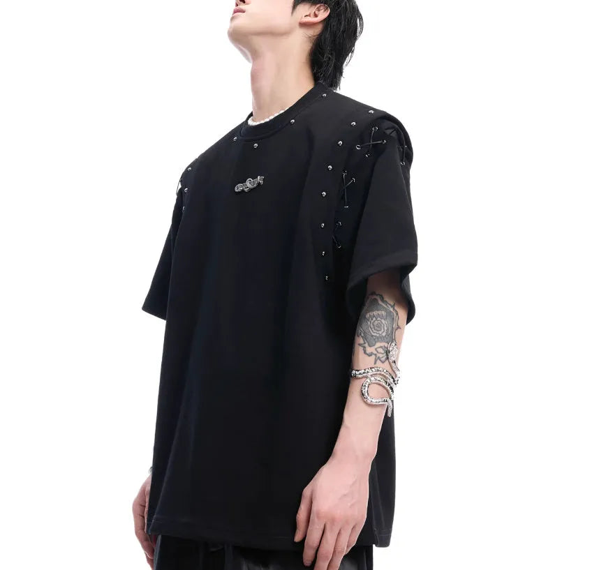 Short sleeve t-shirt with lace-up cutout detail in black and white colour options