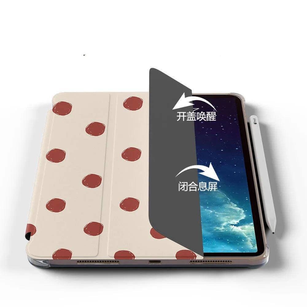 Silicone tri-fold tablet case for iPad with pen tray in wave point colour, imitation leather cover