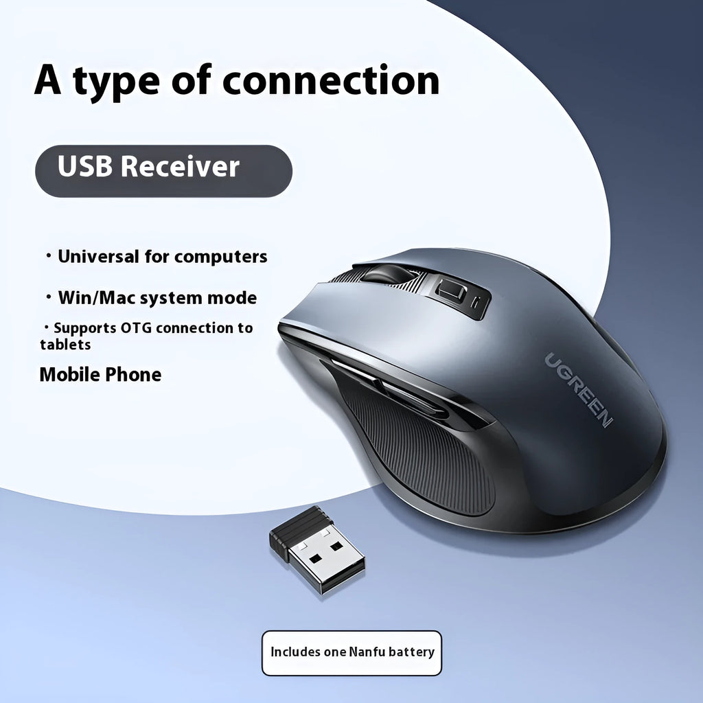 Black wireless Bluetooth and 2.4G dual-mode ergonomic laptop office mouse with side silicone finger rest