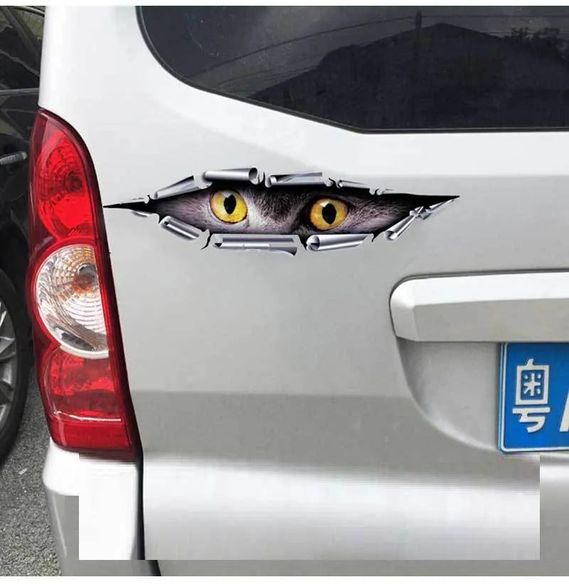 Tiger Eye and Eagle Eye design 3D car door sticker on PVC material, 10 by 35 cm.