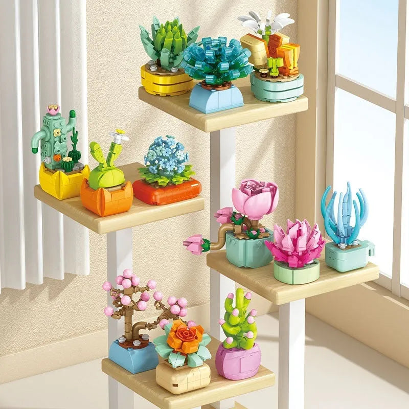 Plastic building blocks flower pot model assembly toy for teenagers