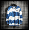 Two-tone tie-dye plus size loose casual men's sweater in yellow, round neck, long sleeves