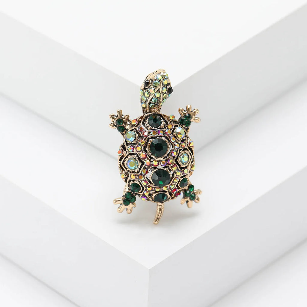 Retro rhinestone turtle brooch in alloy with animal design available in blue, green, and red colours