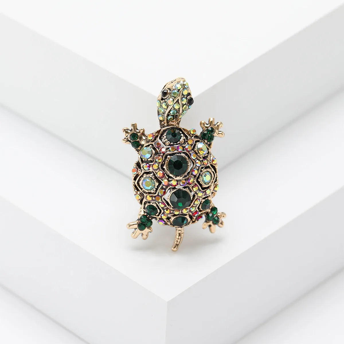 Retro rhinestone turtle brooch in alloy with animal design available in blue, green, and red colours