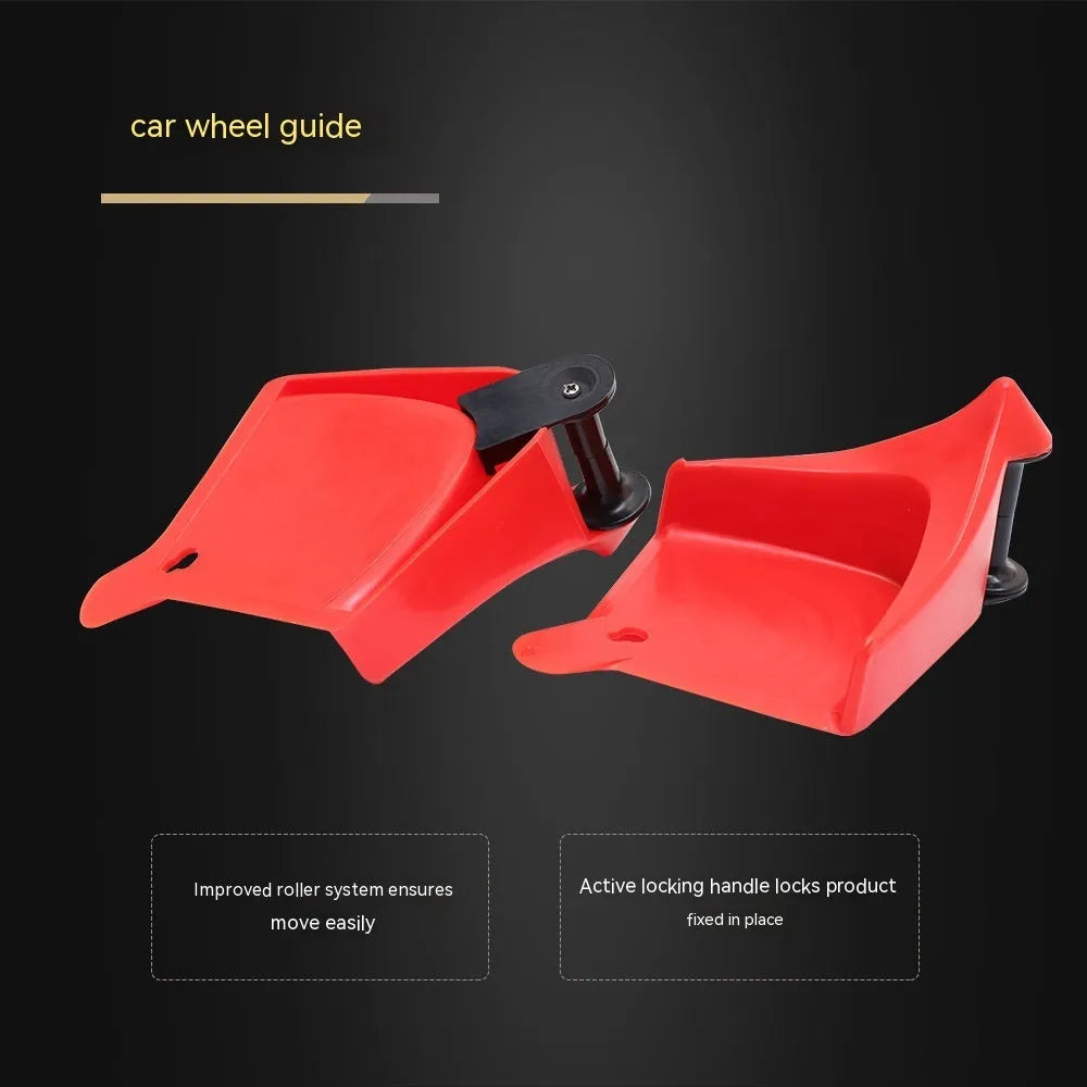 Red plastic triangle car parking blocks with rubber non-slip brackets, set of four