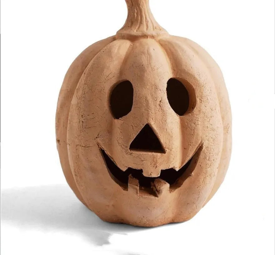 Resin pumpkin lamp with light, 22cm height, modern simplicity style, synthetic resin construction, on a porch setting