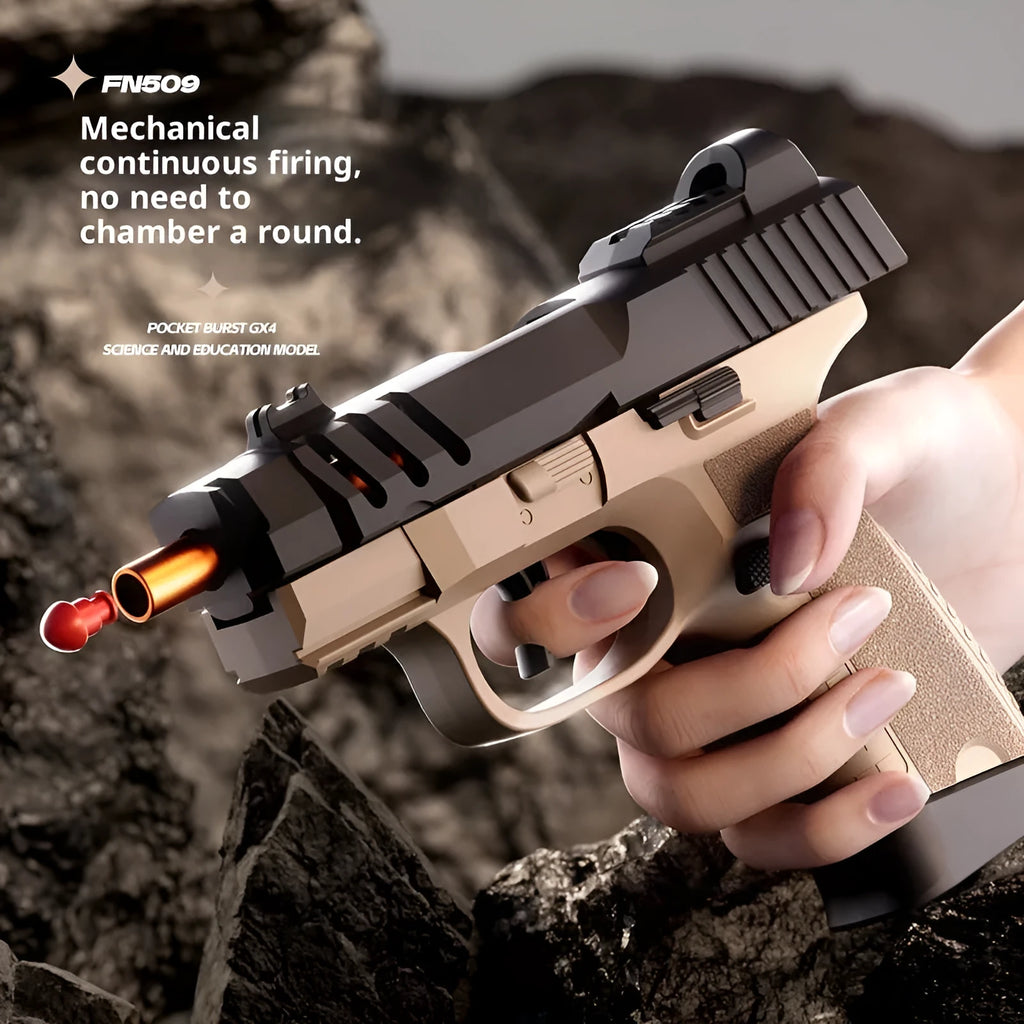 Pocket plastic continuous fire soft bullet gun launcher FN365 black with red dot for children