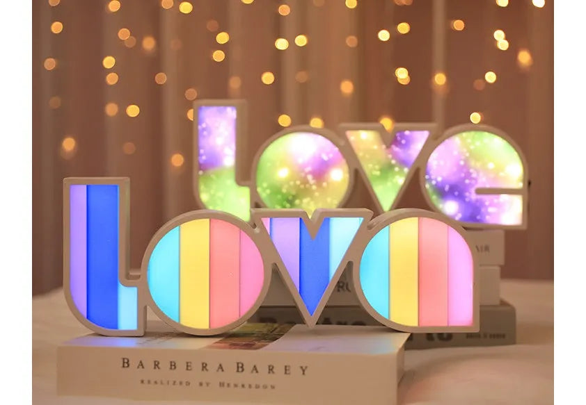 Rainbow lampshade LED LOVE light for Valentine's Day and wedding decoration
