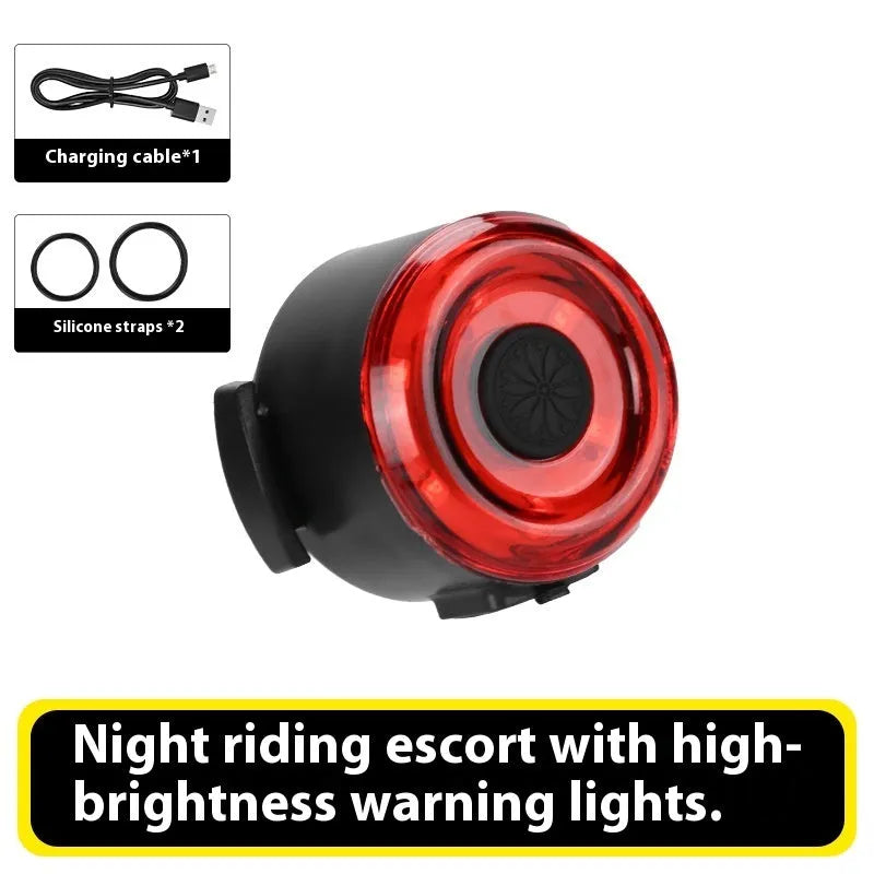 Round red bike warning light with silicone straps and USB cable for night riding