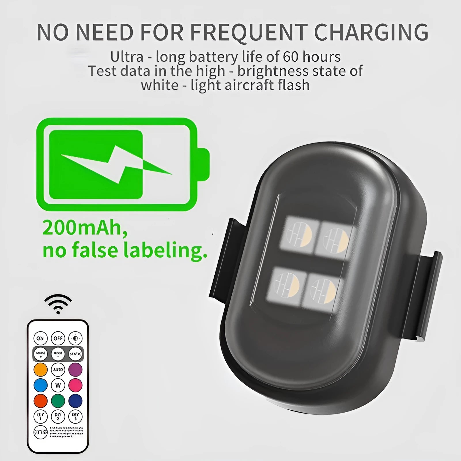 Motorcycle LED warning light with wireless remote control, ABS housing, universal fit for most bikes