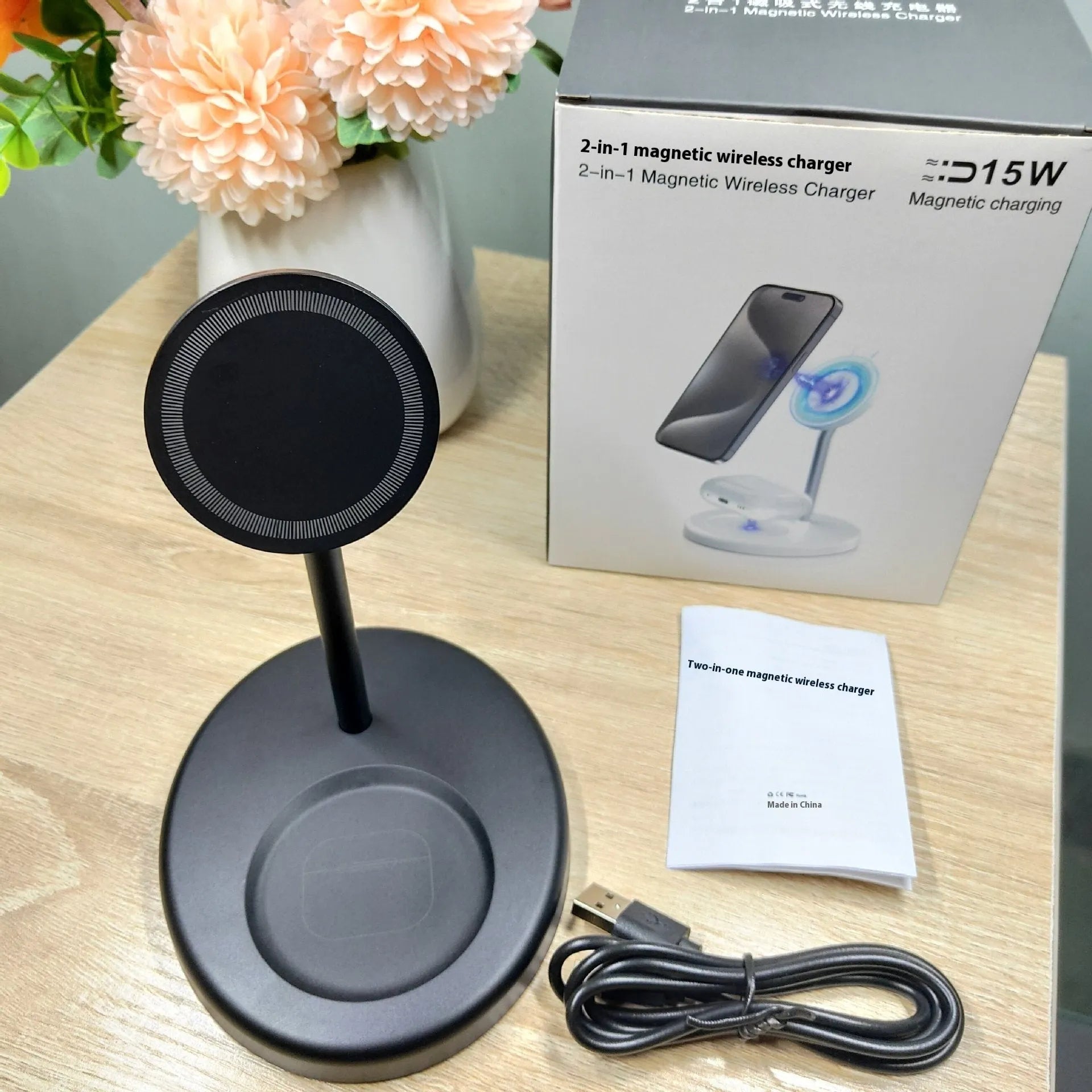 30W vertical wireless charger with cooling hole in black or white