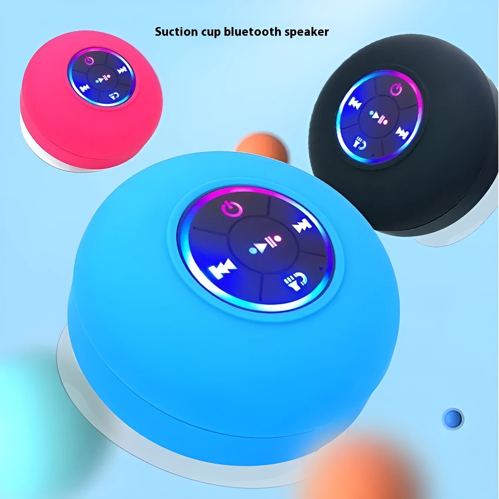 BTS07 waterproof Bluetooth speaker with large suction cup and RGB lights in six colour options