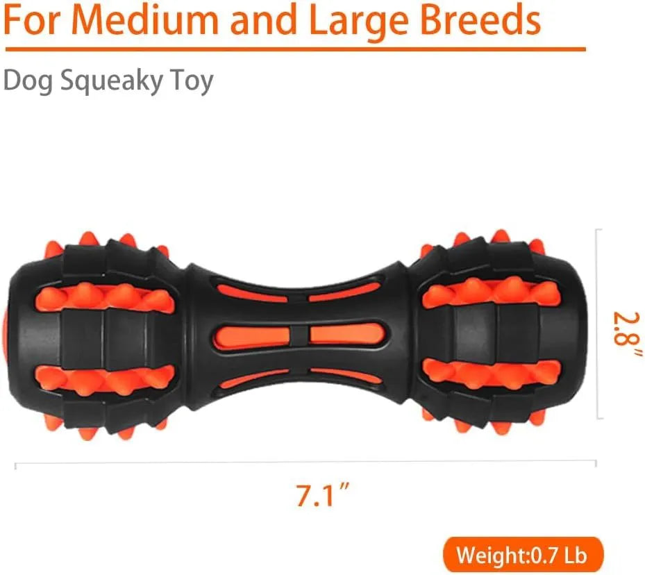 Red rubber dumbbell-shaped dog chew toy for aggressive chewers on a white background.