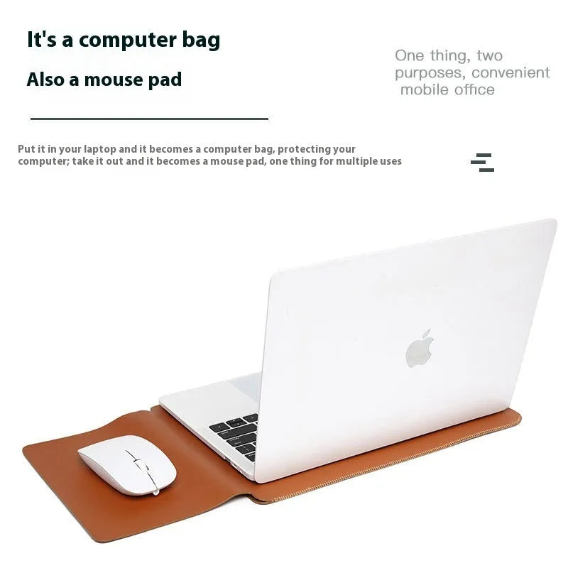 Four-piece brown imitation leather edge protection strips for a MacBook laptop.