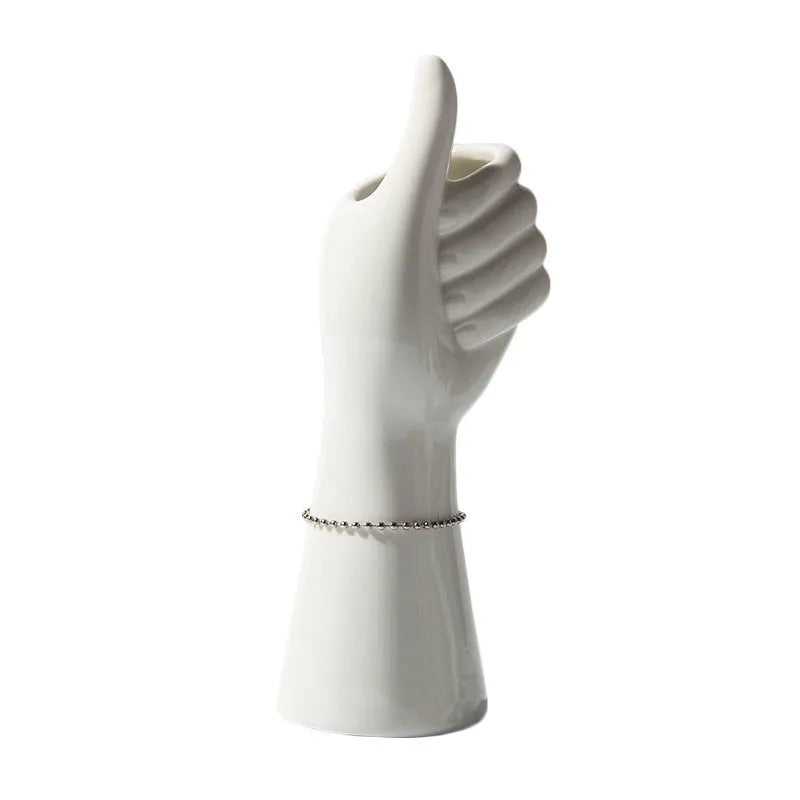 Small porcelain human body vase with colour glaze finish, girl style, 19cm tall, on a shelf