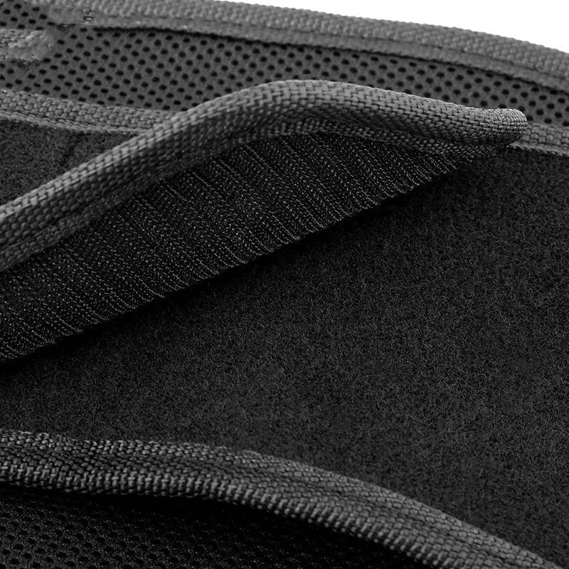 MDL1028 black and red motorcycle waist support harness shown on size chart for M L XL.