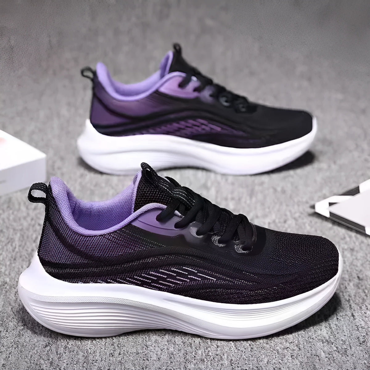 Lightweight mesh running shoes with PVC non-slip sole, front lace-up, sizes 36-40, in white green, light pink, or purple.