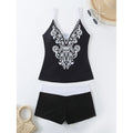 Plus size women's printed swimsuit briefs in black or rose red with cotton lining