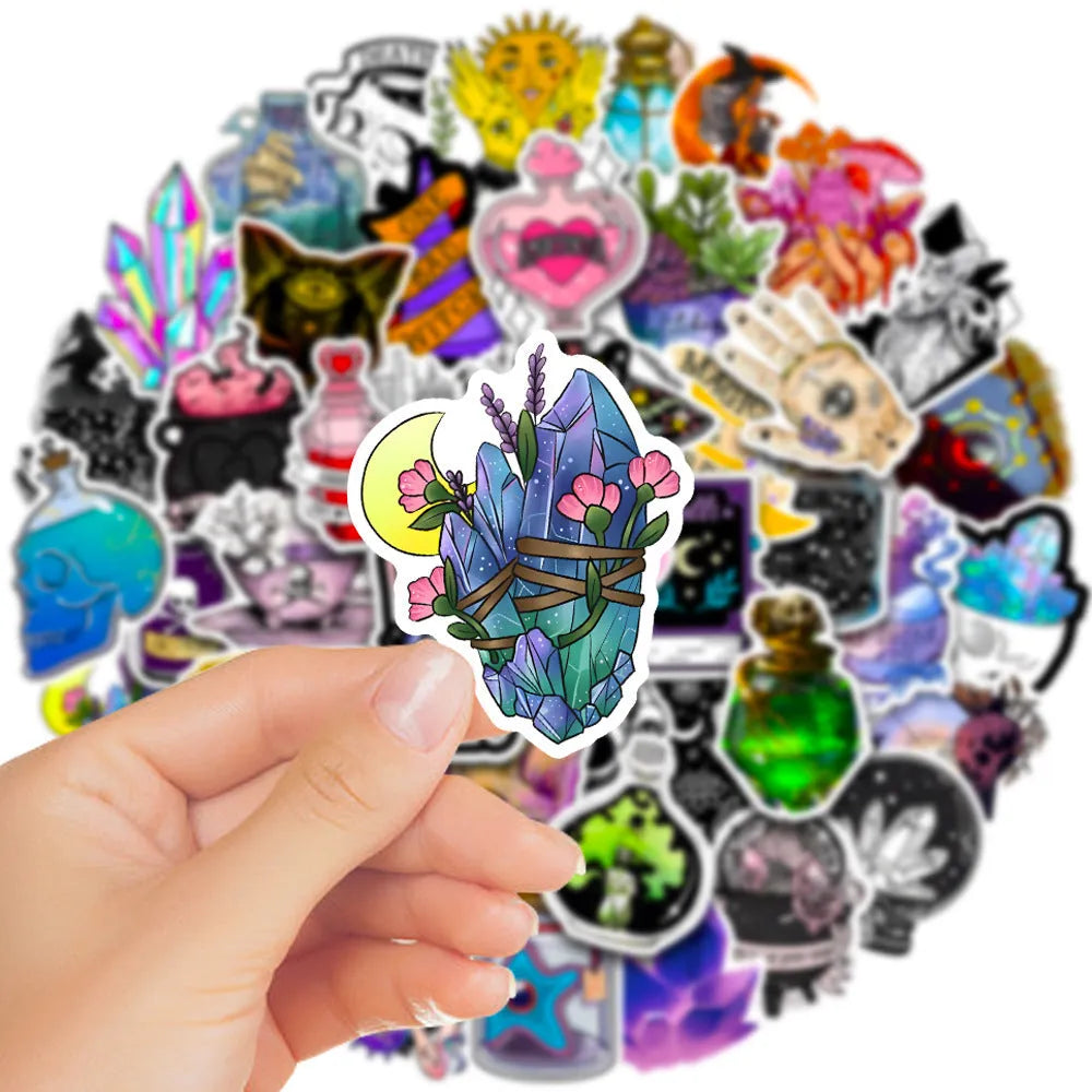 50-piece pack of waterproof PVC graffiti stickers for luggage and smooth surface application