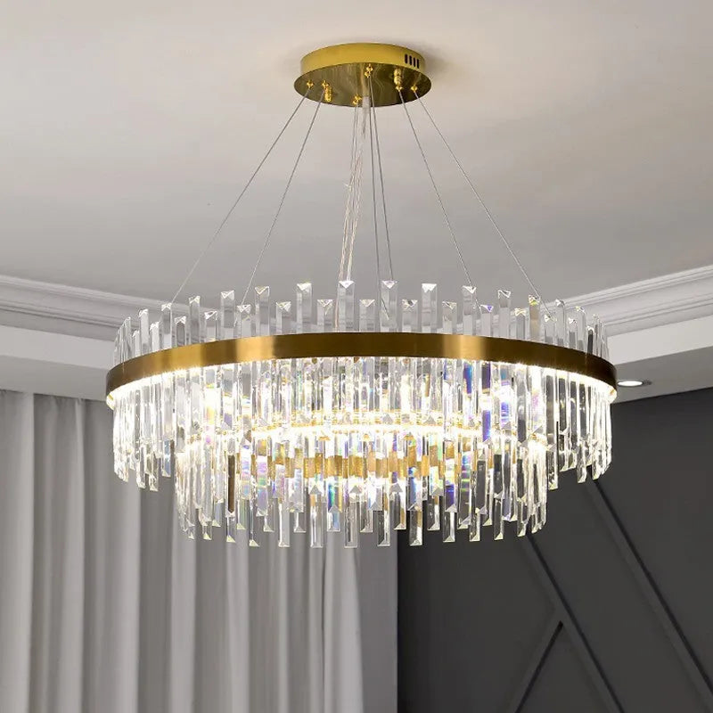 Stainless steel crystal chandelier with adjustable height for atmospheric restaurant and bedroom lighting