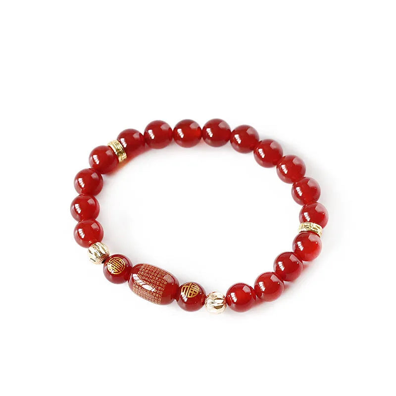 Agate Guanyin bracelet with rosary edge detailing in green or red stone options