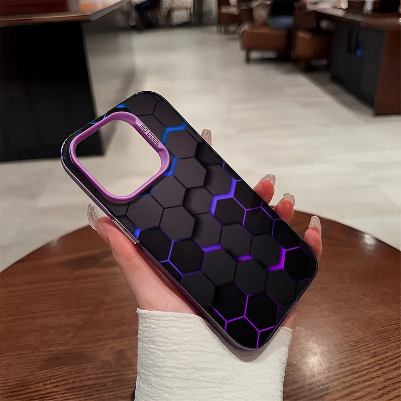 Frosted Chinese style honeycomb pattern phone case for Apple iPhone in Moonlight Black.
