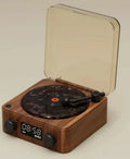 Retro turntable Bluetooth speaker with rotating vinyl and RGB projection lighting effects