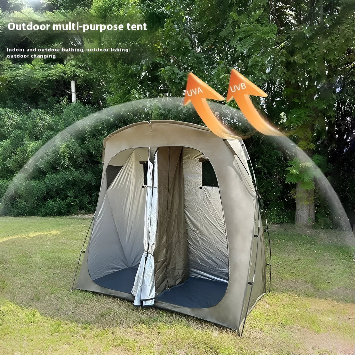 Army green outdoor camping rainproof double-person tent, single layer, 210x110x210cm, with PE base and storage bag