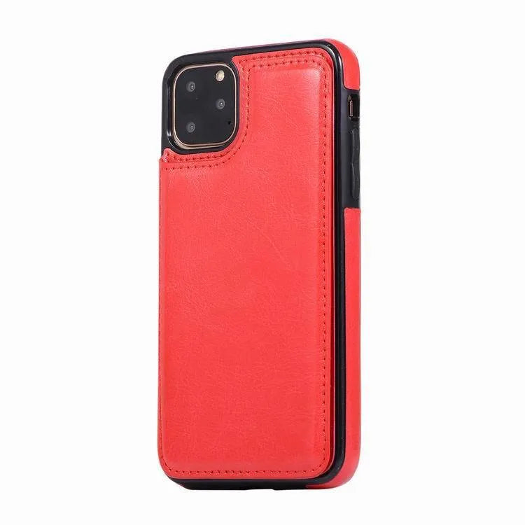 Crazy horse pattern PU TPU double buckle bracket phone case for iPhone 13 Pro Max in brown colour