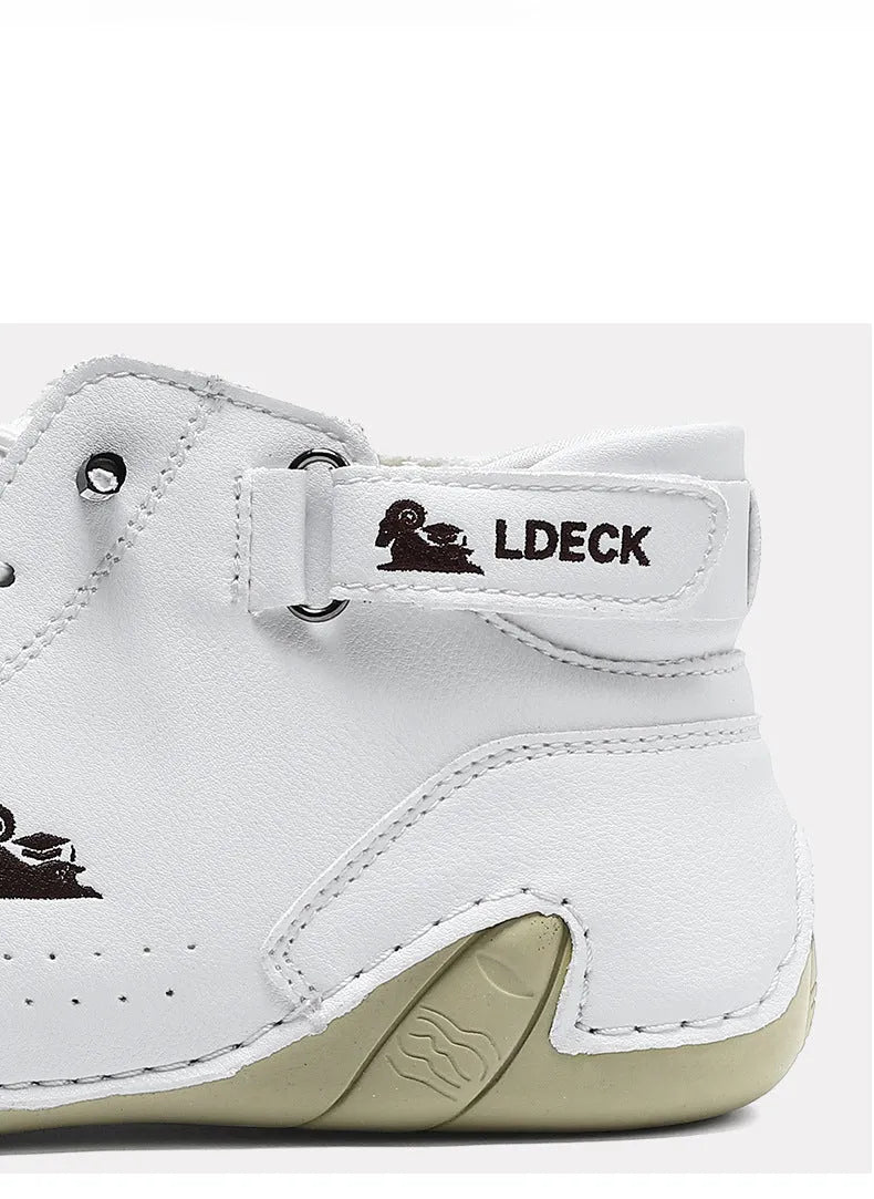 Men's khaki high-top ankle boots with round toe and flat heel on a white background.