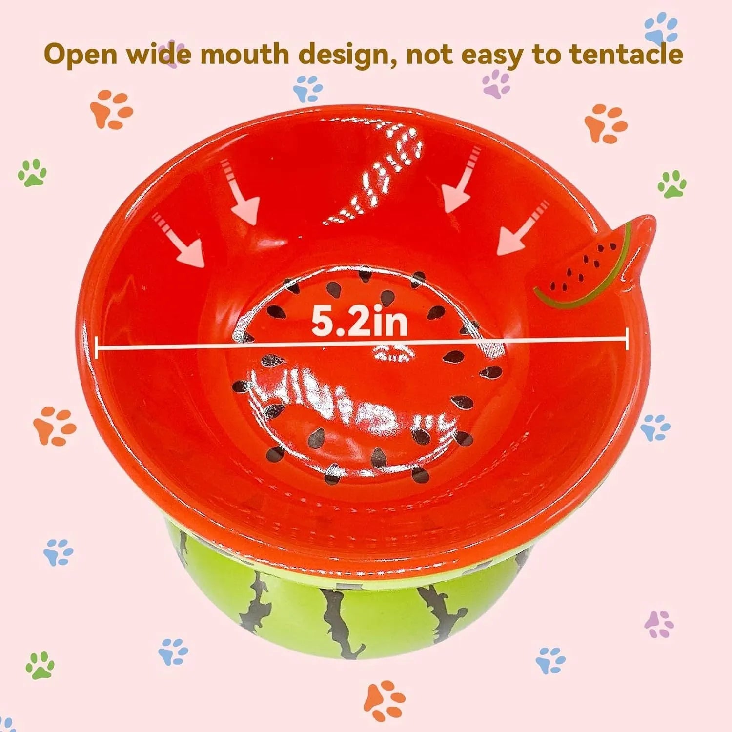 Ceramic elevated cat bowl with tilted wide dish in orange pattern for reduced vomiting feeding