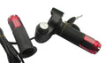 Electric vehicle handlebar throttle unit in blue, red, silver, or yellow, showing 5-core wiring connector