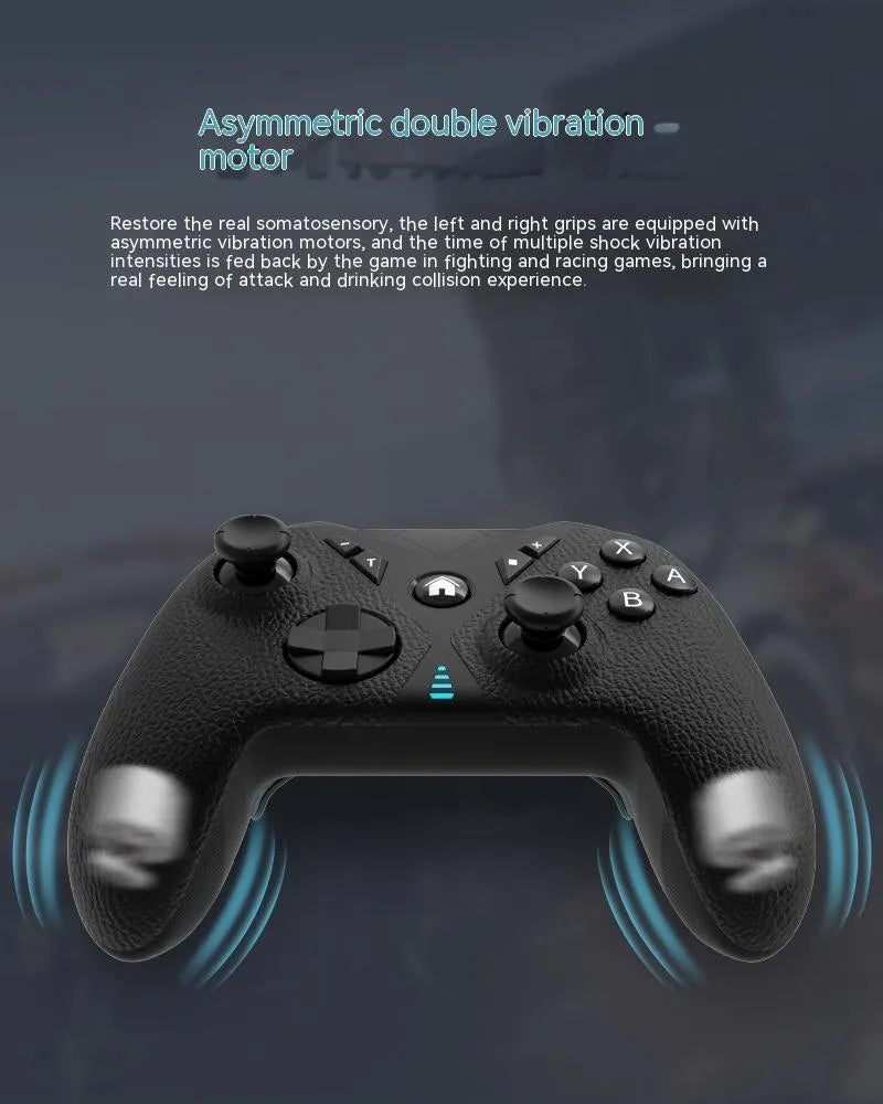 Black wireless game controller with leather-pattern texture on grips, shown front view.