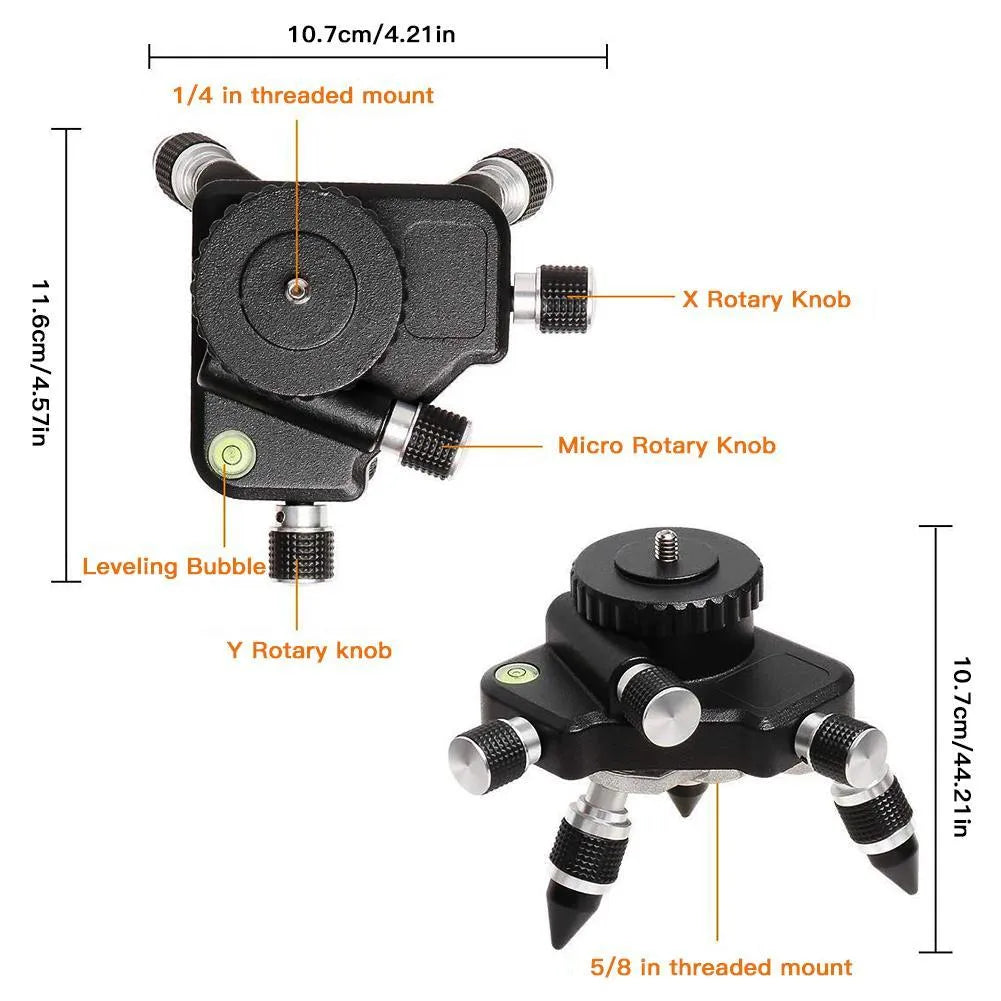 Black aluminium alloy base for a spirit level, showing 15cm by 12cm dimensions and mounting point.