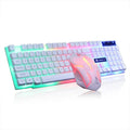 Limei GTX300 white and black backlit gaming keyboard and mouse set on a desktop