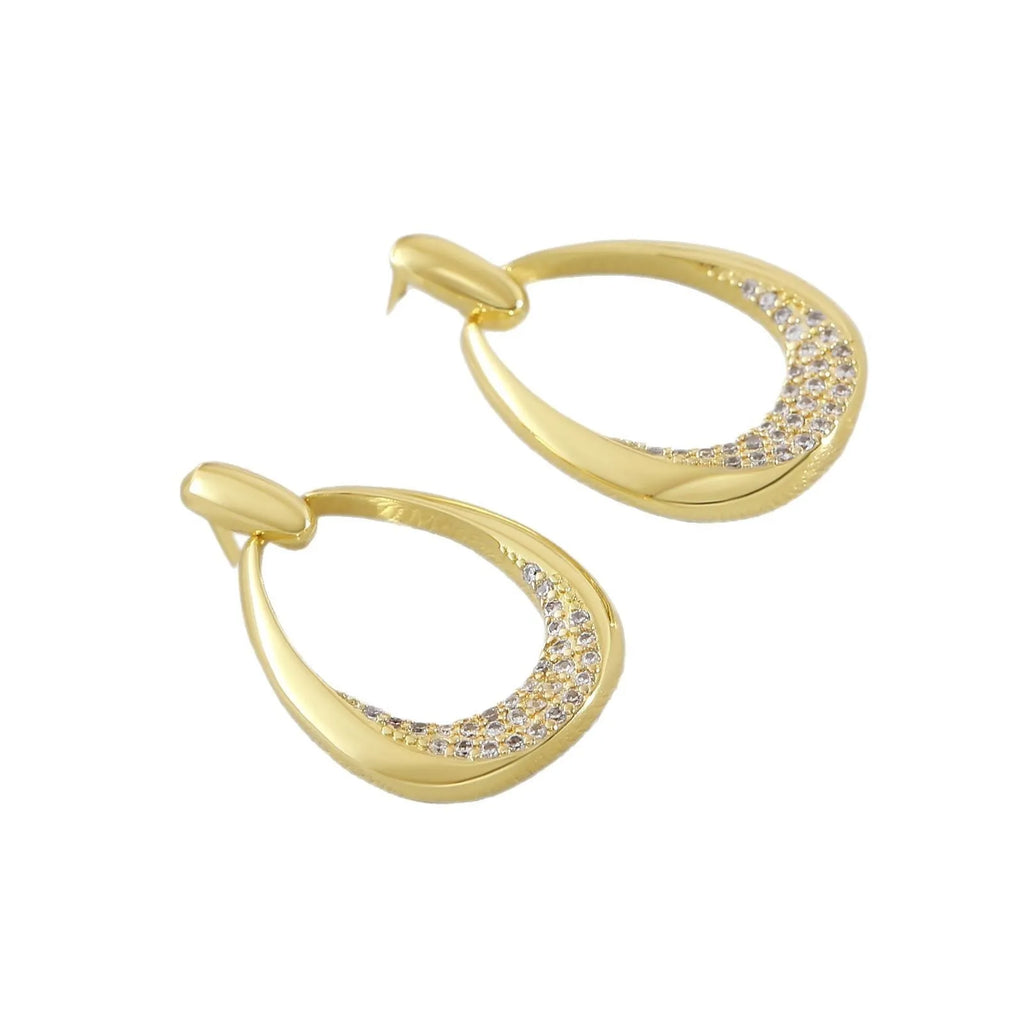 Yellow gold geometric drop earrings with zircon accents measuring 2.6cm x 1.7cm
