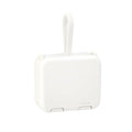 Handbag clip-on portable power bank in blue, shown charging a phone and functioning as a stand.