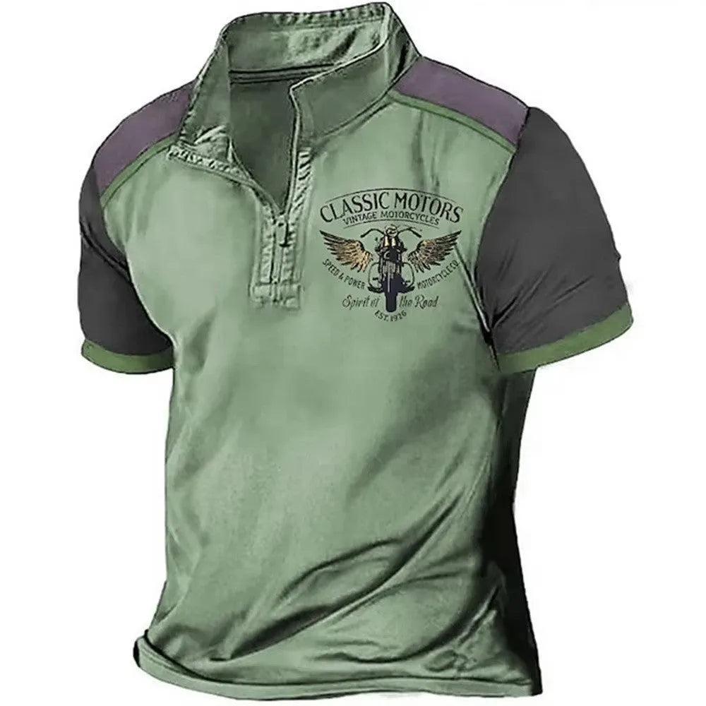 Loose fit solid colour golf polo shirt with bird eye cloth texture and 3D digital printing.