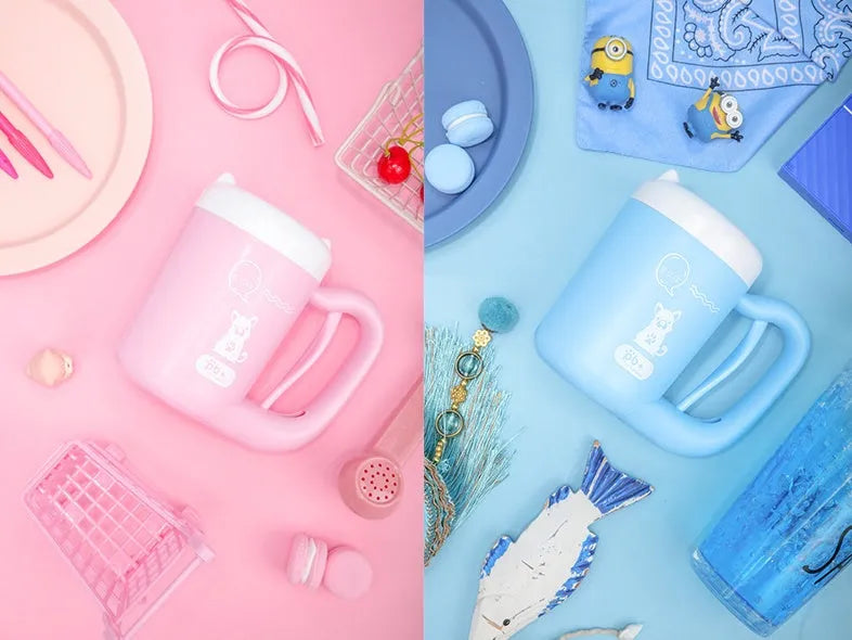 Pink pet paw cleaning cup with silicone brush and handle