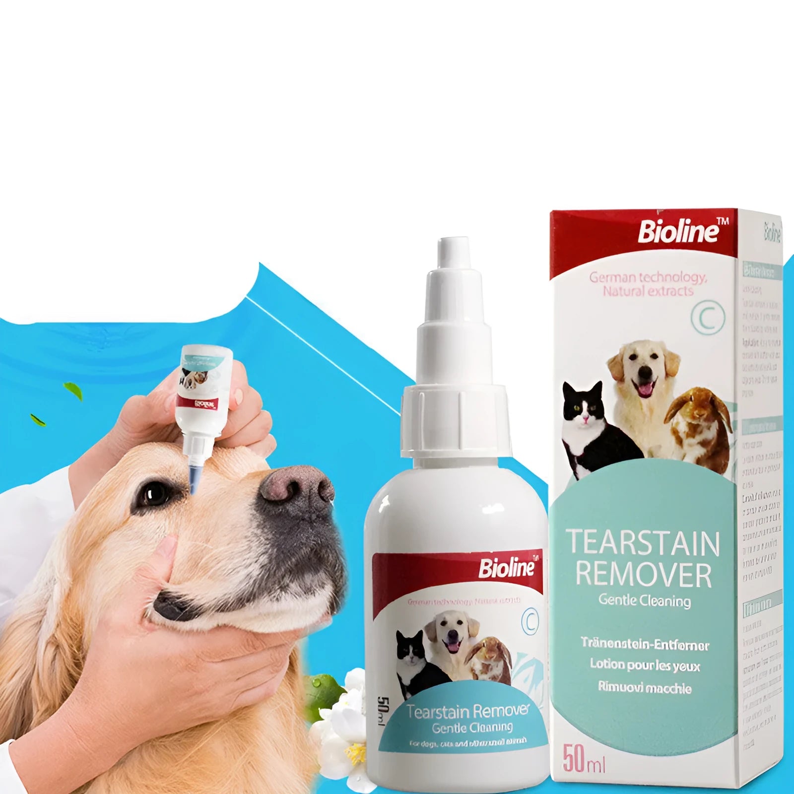 Pet tear remover liquid 50ml bottle for dogs and cats external use