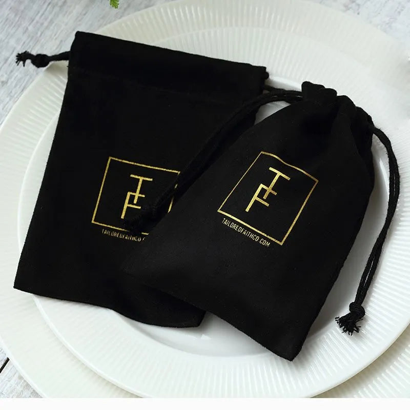 Flannel drawstring storage pouch in coffee colour, 9x12cm size, with drawstring closure on white background.