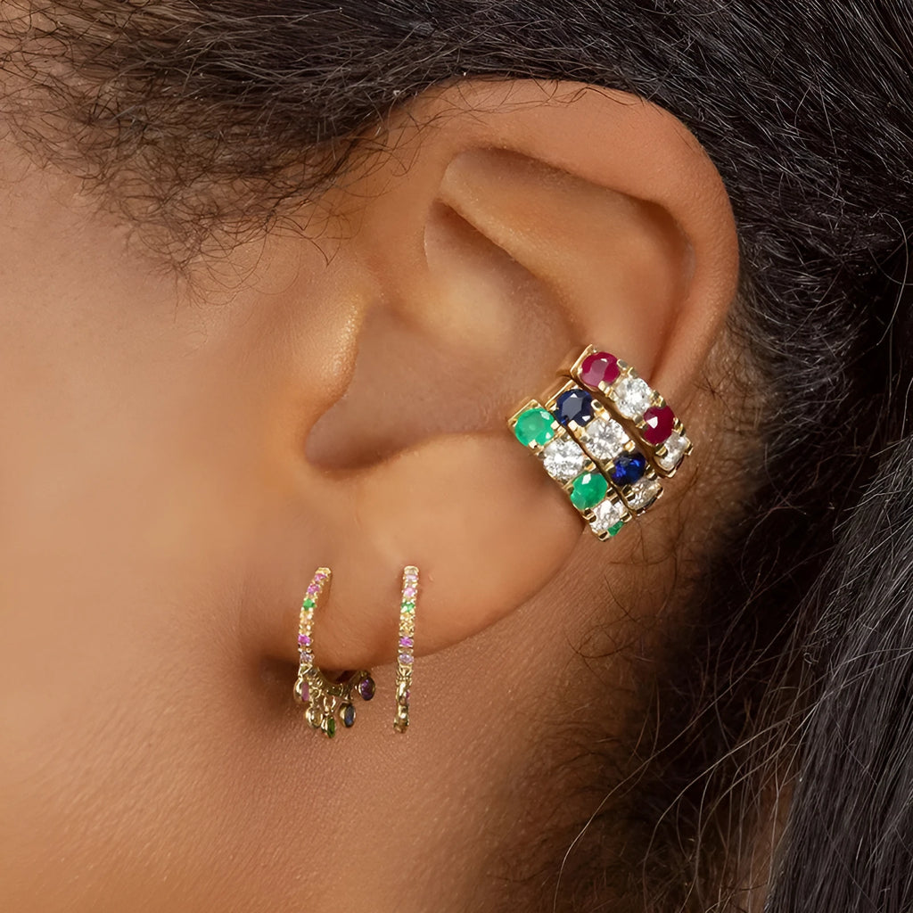Luxury colorful zircon ear clip female fashion copper 18K plated clip-on earrings for women casual wear