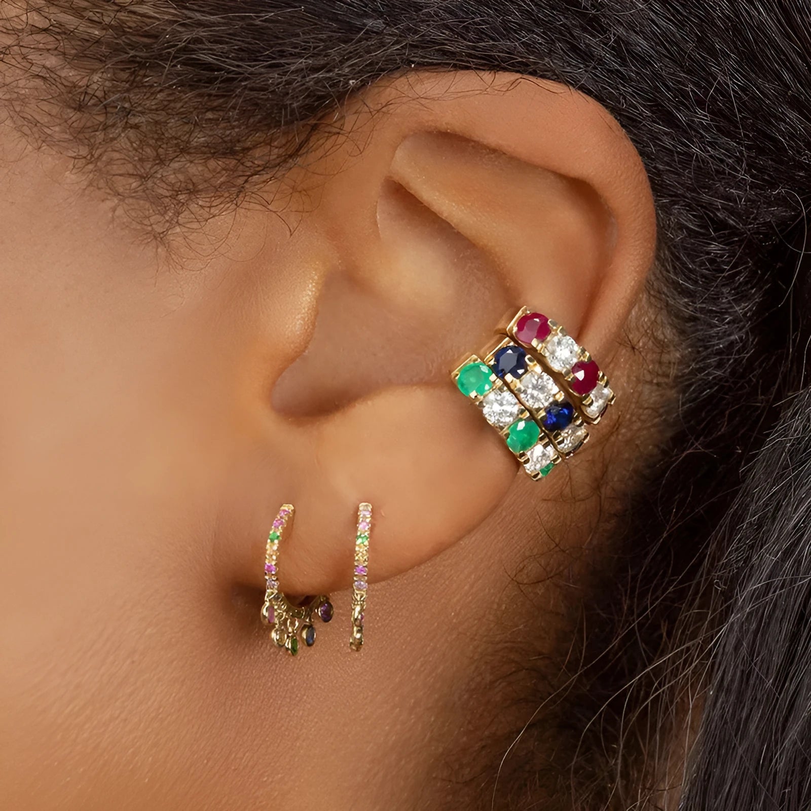 Luxury colorful zircon ear clip female fashion copper 18K plated clip-on earrings for women casual wear