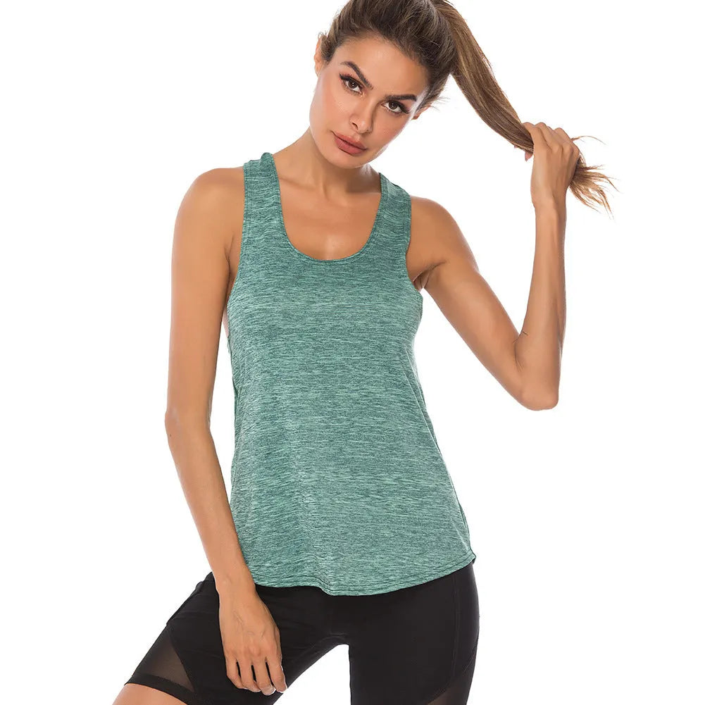Women's athletic polyester back race vest in slate colour, O-neck design for gym and sport