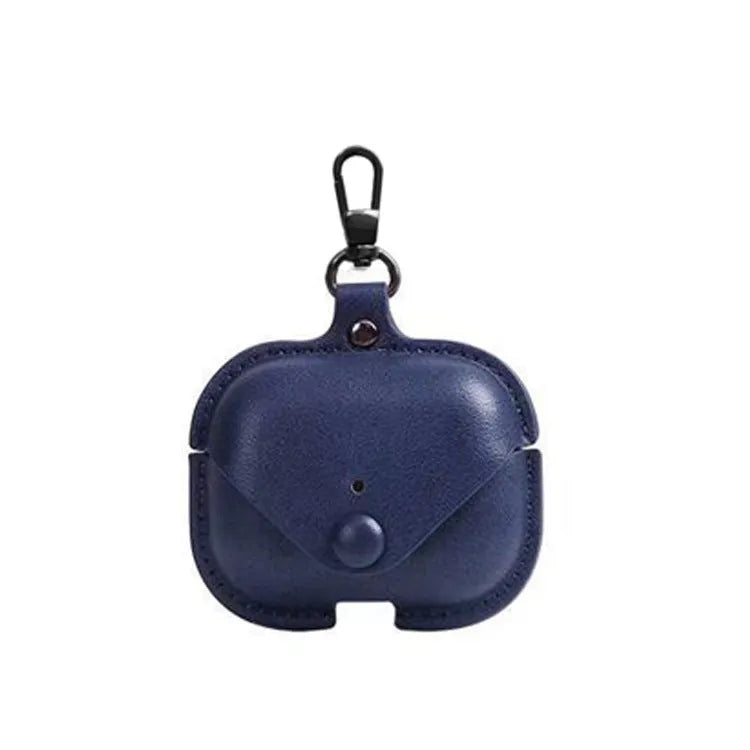 Hot pressed black PU protective case for AirPods Pro wireless headset showing car line stitching.