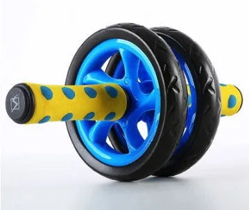 Dual wheel abdominal roller with mat, 30cm x 15cm, black or blue, non-slip handles, 400g
