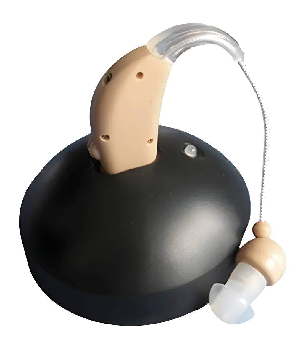 Rechargeable behind-the-ear digital hearing aid amplifier with Mini ear component